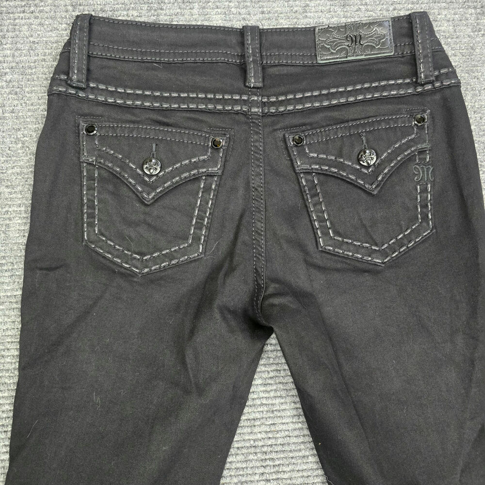Miss Me Womens Jeans 30 Tall Black Mid Rise Bootcut Flap Pocket Stretch - Picture 5 of 9